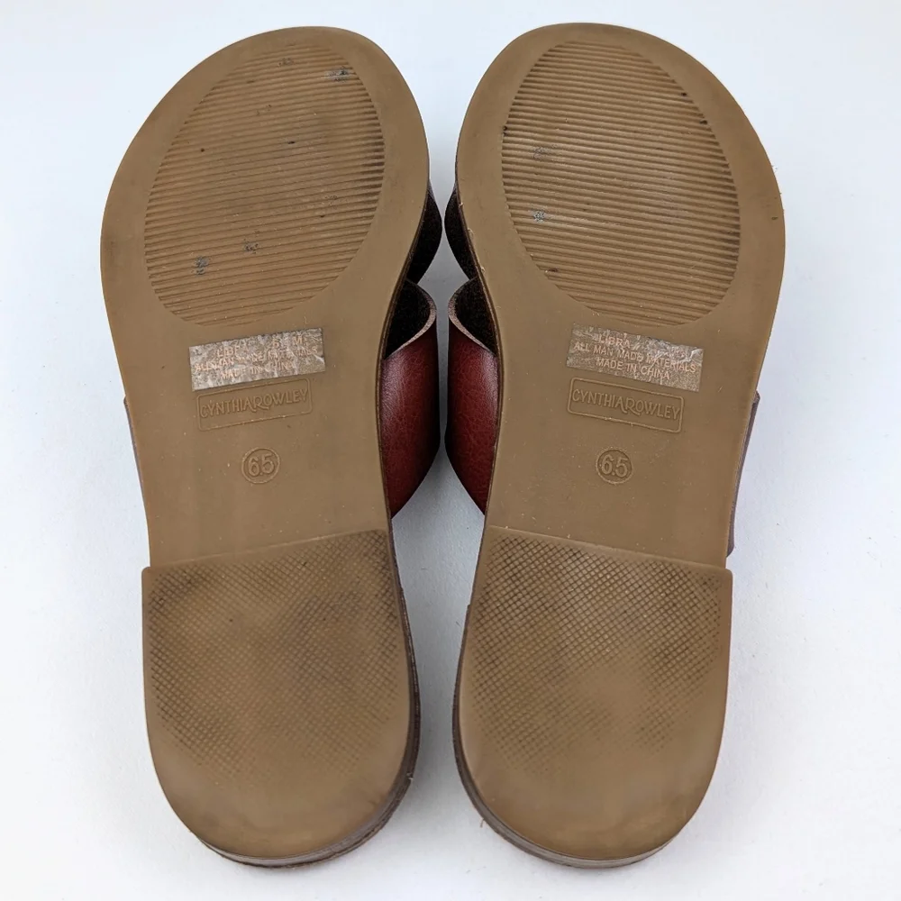 Cynthia Rowley Libra Sandals Wide Strap Criss Cross Vegan Boho Rustic Cognac 6.5